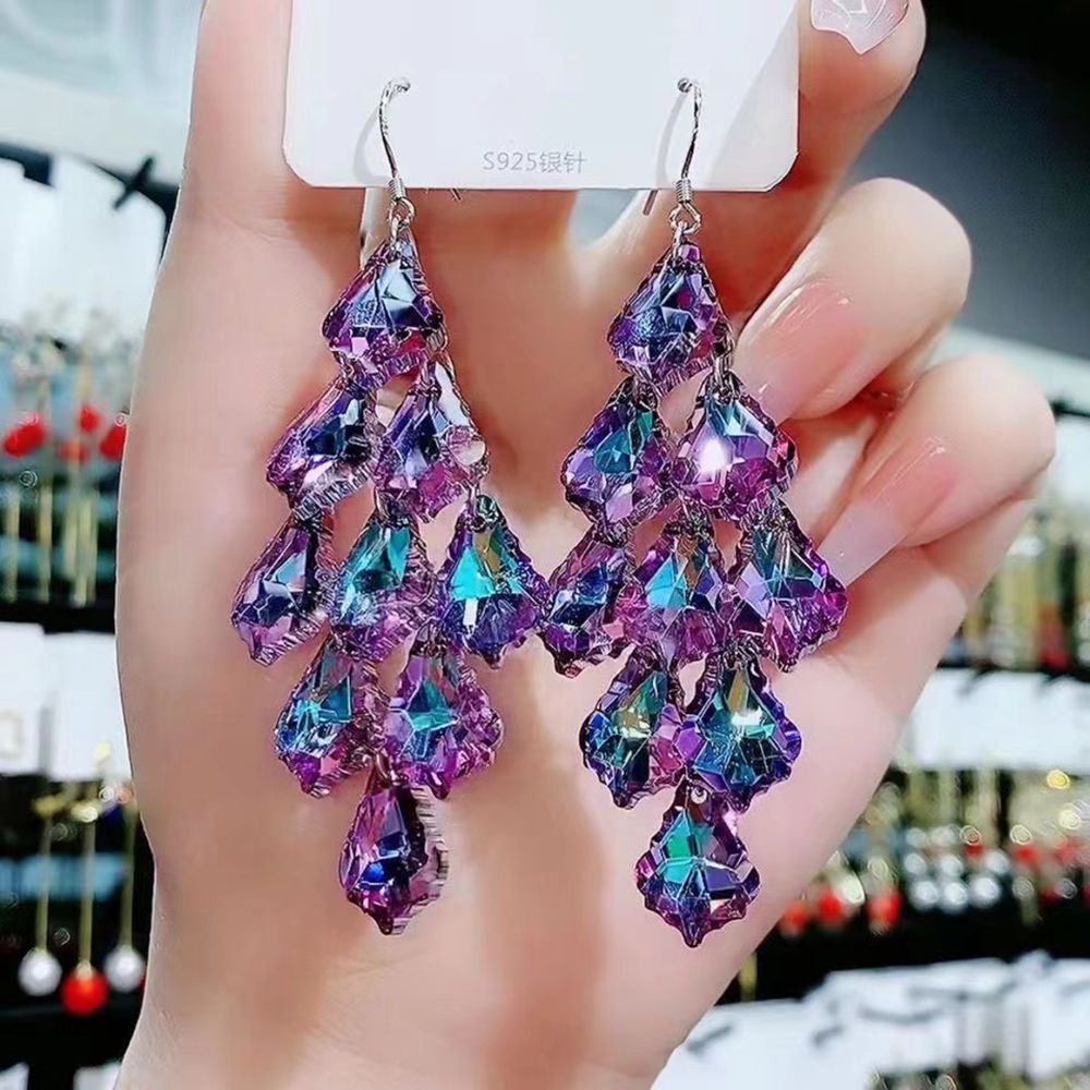 Pendientes de cristal de cristal de cristal púrpura al por mayor pendientes hipoalergénicos